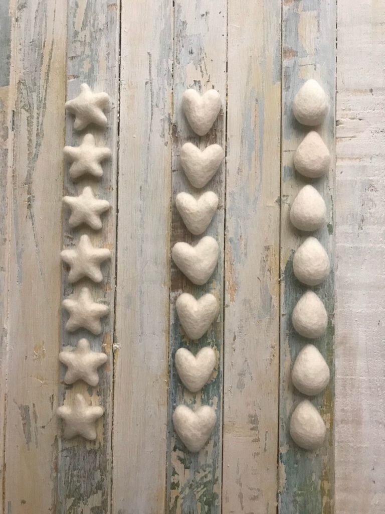 Felt Heart or Star or Drop – 100% Wool – Natural Colour – Great for Dyeing