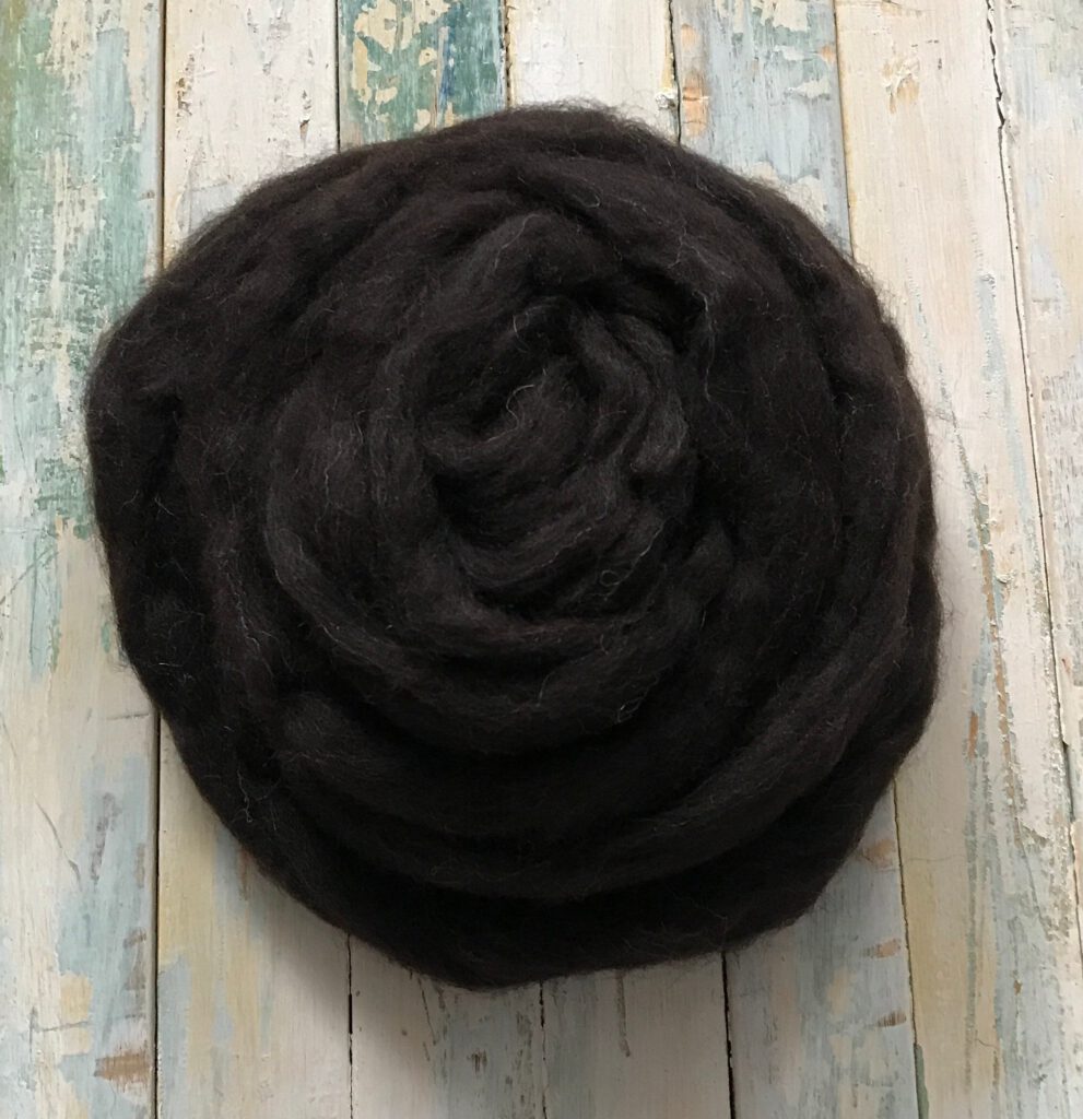 Black Welsh Top – 31 – 35 Micron – Wet Felting, Needle Felting, Roving 100 grams (3.5oz)
