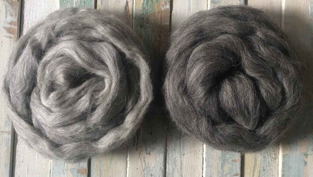 Icelandic – Dark Grey, Mid Grey – 34-36 Micron – Wet Felting, Needle Felting, Spinning, Weaving, Roving 100 grams (3.5oz)
