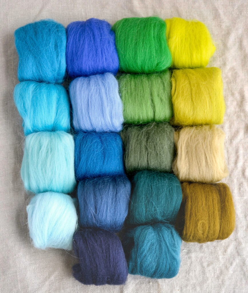 24-26 Micron Roving, 50g - Blues-Greens - Premium Felting Wool