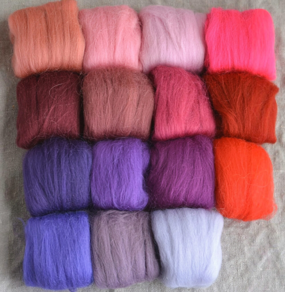 24-26 Micron Roving, 50g - Pinks-Purples - Premium Felting Wool