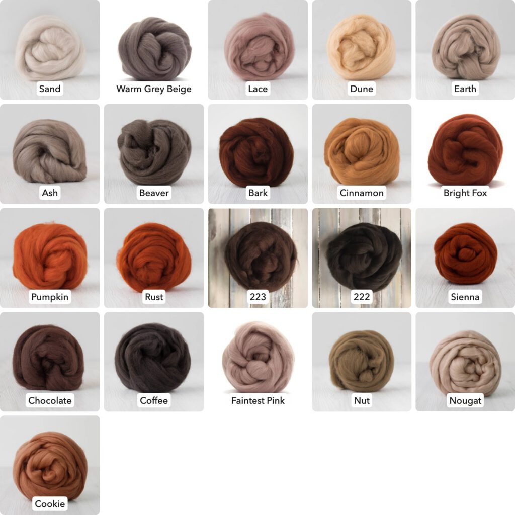 Extrafine Merino Wool Roving (Top), 18-19 Micron, 50g (1.76oz) - BROWNS - Wet Felting, Nuno Felting, Needle Felting, Spinning