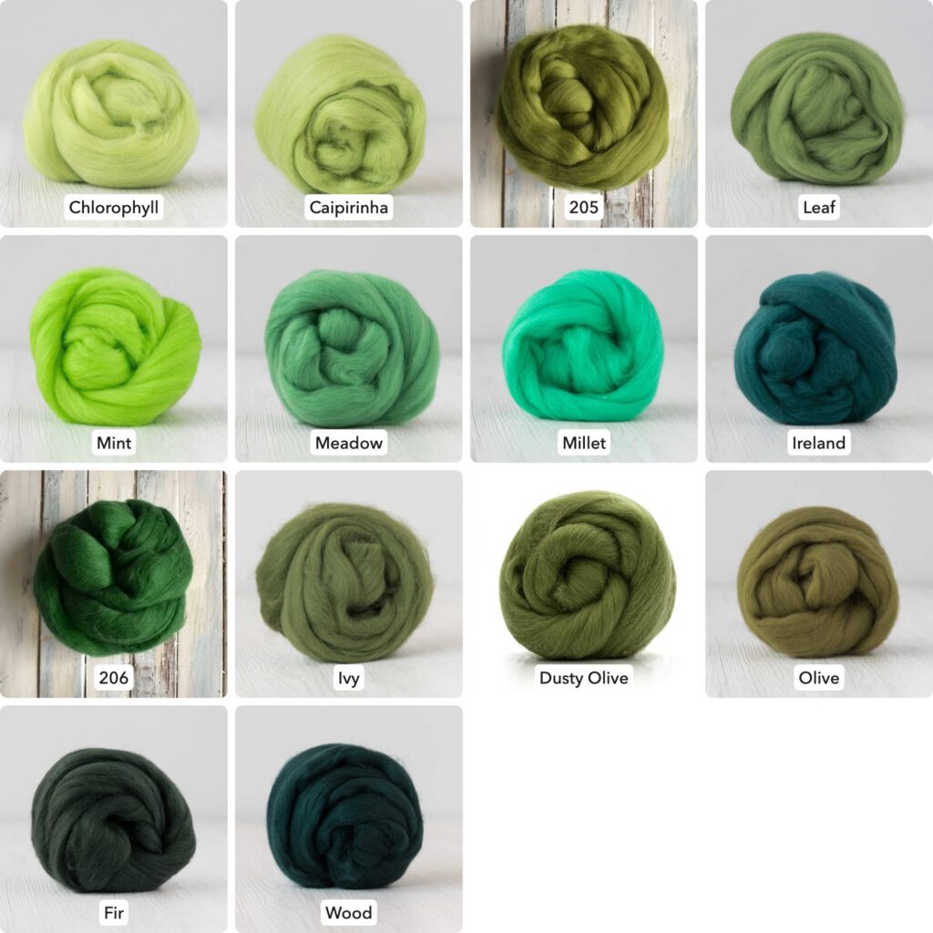 Extrafine Merino Wool Roving (Top), 18-19 Micron, 50g (1.76oz) - GREENS - Wet Felting, Nuno Felting, Needle Felting, Spinning