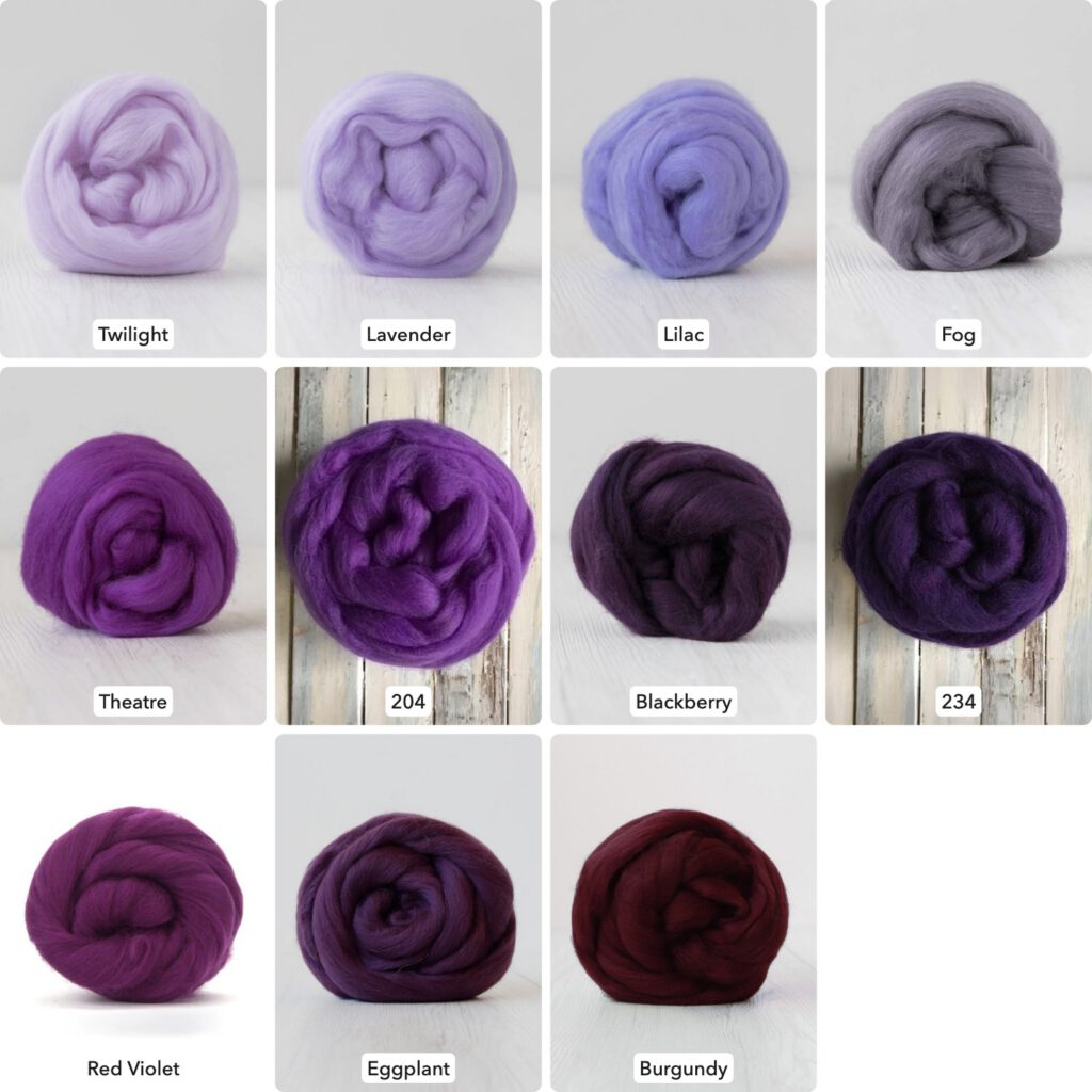 Extrafine Merino Wool Roving (Top), 18-19 Micron, 50g (1.76oz) - LILACS-PURPLES - Wet Felting, Nuno Felting, Needle Felting, Spinning