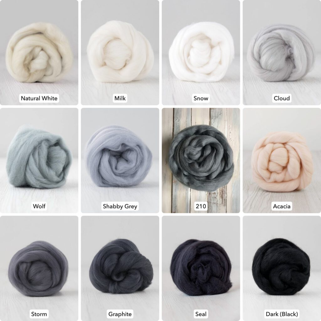 Extrafine Merino Wool Roving (Top), 18-19 Micron, 50g (1.76oz) - WHITE-BLACK - Wet Felting, Nuno Felting, Needle Felting, Spinning