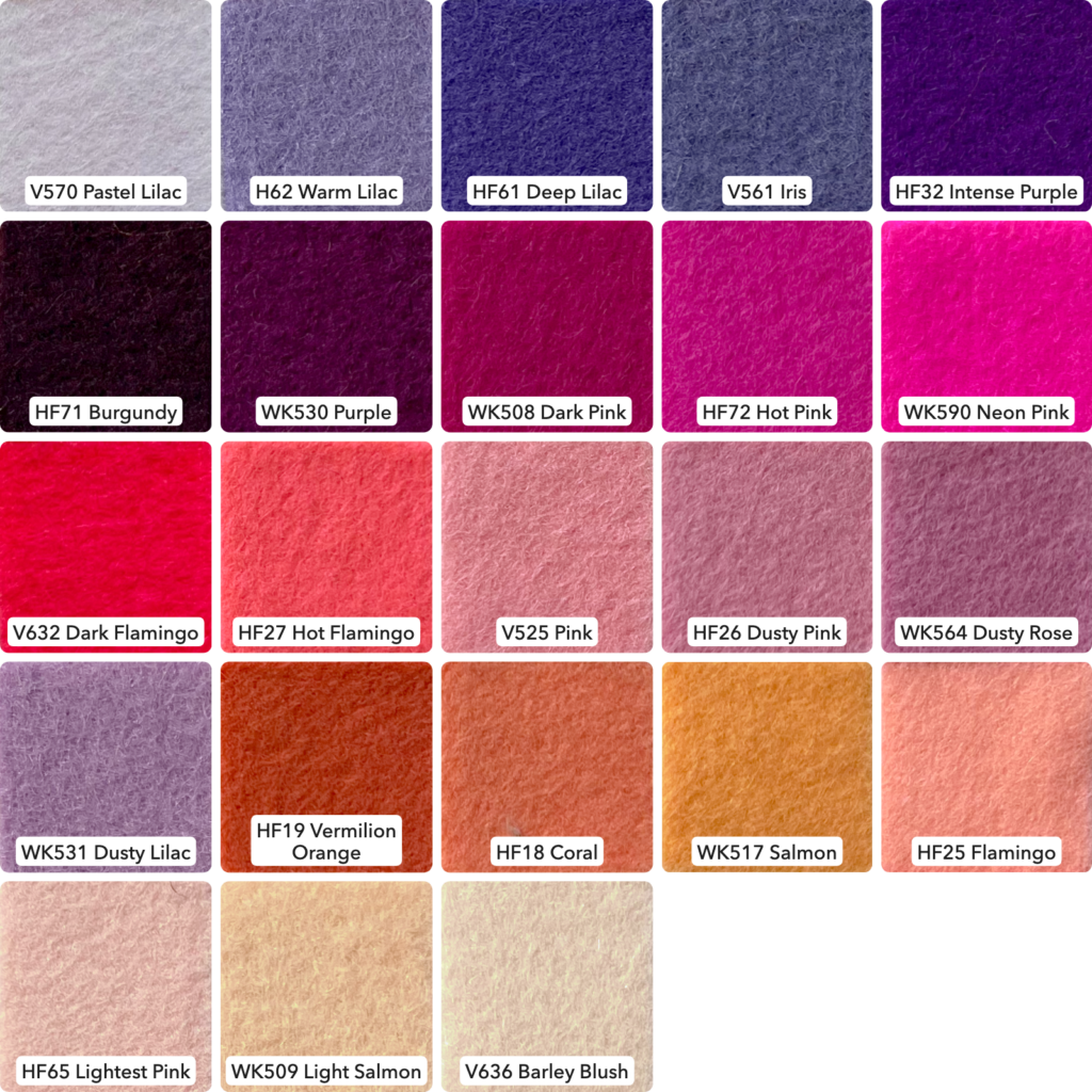 Pure Wool Felt - 20x30cm (7.87x11.8") 1.2mm thick - Pinks & Purples