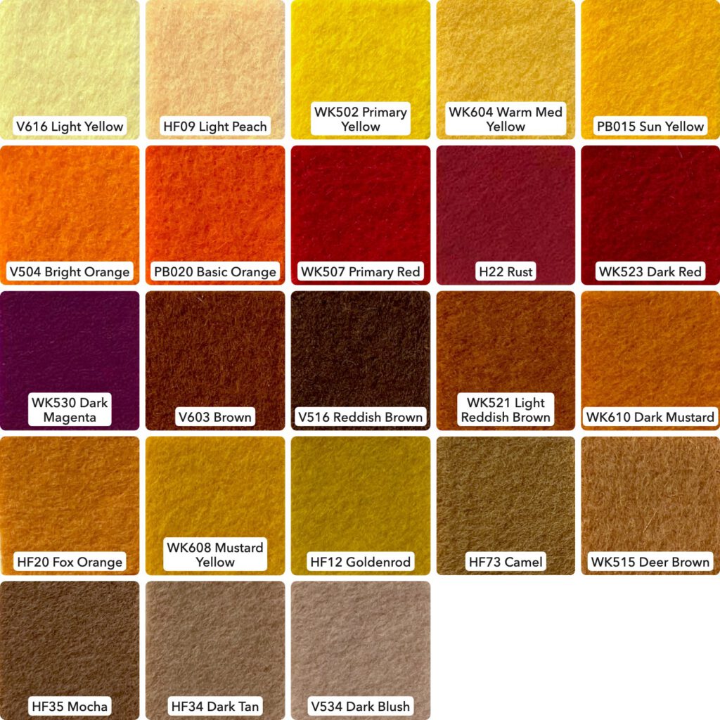Pure Wool Felt - 20x30cm (7.87x11.8") 1.2mm thick - Red-Brown-Yellow