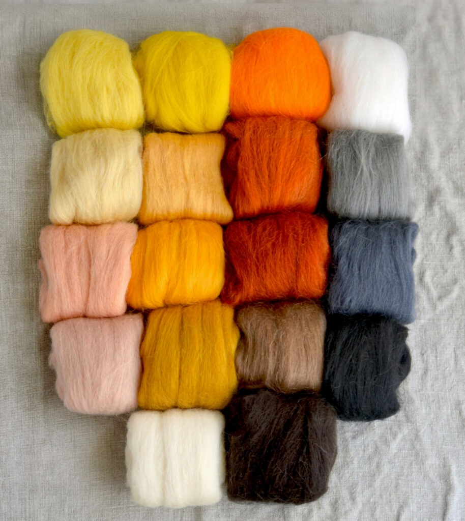24-26 Micron Roving, 50g - Whites-Yellows-Oranges-Browns - Premium Felting Wool