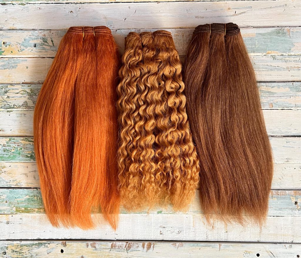 Camel Weft - Soft natural Camel Fibre, for Carrot Red Straight, Strawberry Blond Curly, Copper Red Straight - Waldorf doll hair