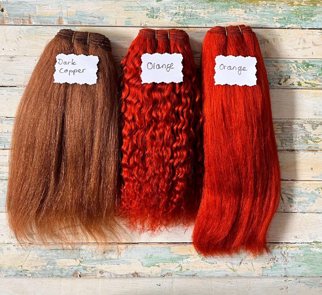 Camel Weft - Soft natural Camel Fibre, for Dark Copper, Orange Curly, Orange Straight - Waldorf doll hair