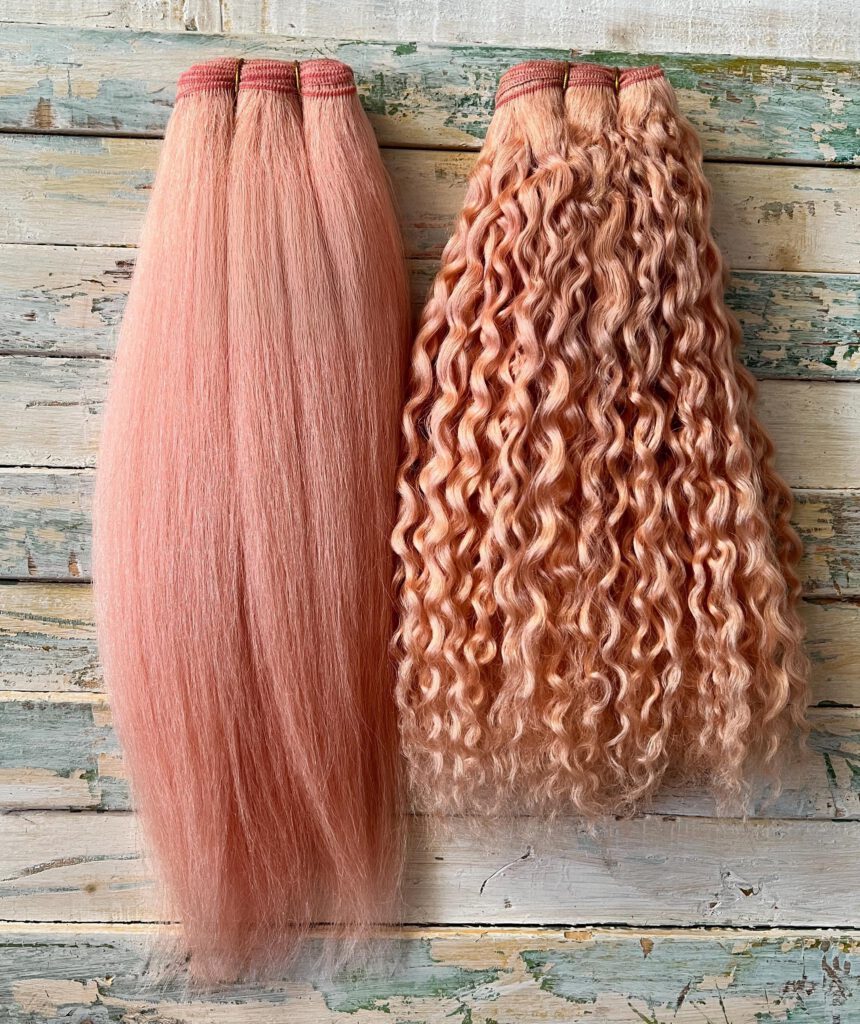Camel Weft - Soft natural Camel Fibre, for Pink Curly - Pink Straight - Waldorf doll hair