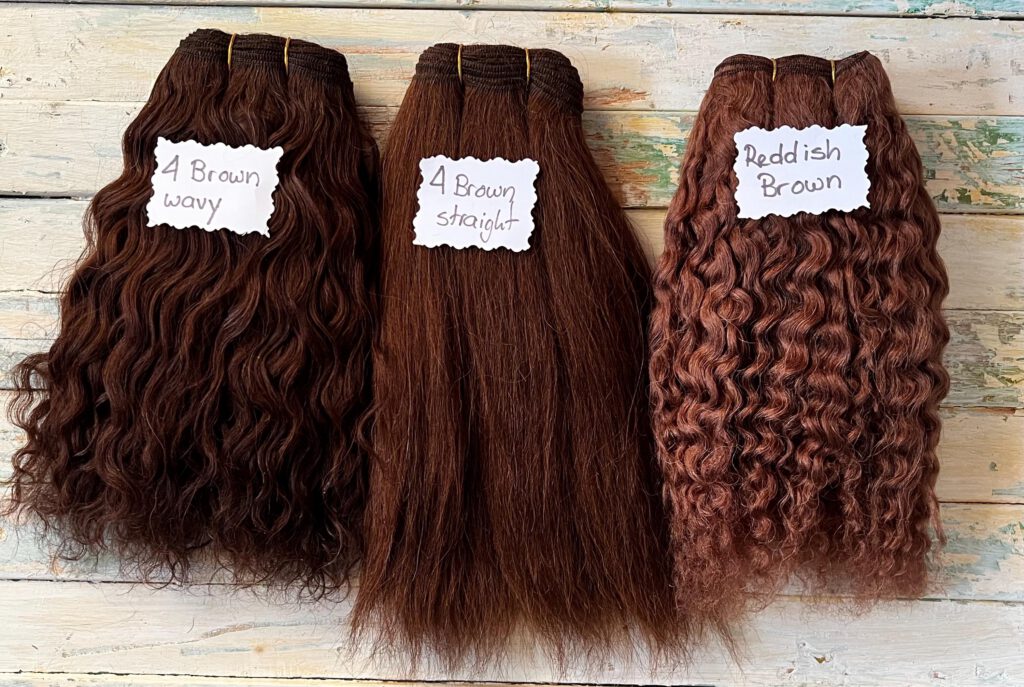 Camel Weft - Soft natural Camel Fibre, for Reddish Brown Curly, 4 Brown Wavy, 4 Brown Straight - Waldorf doll hair
