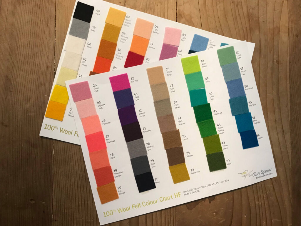 Sample Cards - 100% Wool Felt - 20x30cm sheets